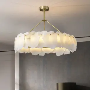 Nordico moderno di lusso di decorazione della sala da pranzo in marmo ciondolo luce da cucina isola rotonda lampada lampadario in alabastro