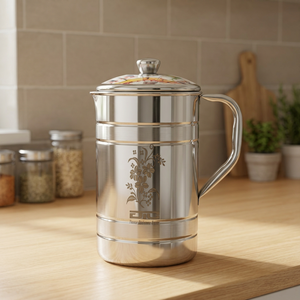 Carafe à eau en acier inoxydable avec couvercle, design floral classique, distributeur de boissons réutilisable - Product Image 4