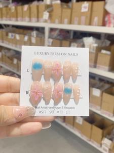 <span class=keywords><strong>Uñas</strong></span> Acrílicas Francesas 3D, Estilo Princesa Dulce y Linda, Removibles, Reutilizables, Forma Almendrada y Ataúd, Hechas a Mano - Product Image 5