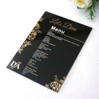 Tarjeta de Menú de Boda de Acrílico Negro Espejo Personalizada de Lujo con Texto Blanco y Diseño Floral Dorado, Tarjetas de Invitación de Boda