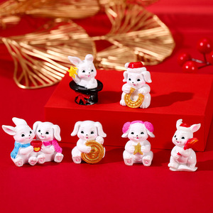 Juego de 6 adornos de resina de conejo, figuras decorativas para el Año Nuevo Chino, accesorios artísticos para paisajes en miniatura - Product Image 1