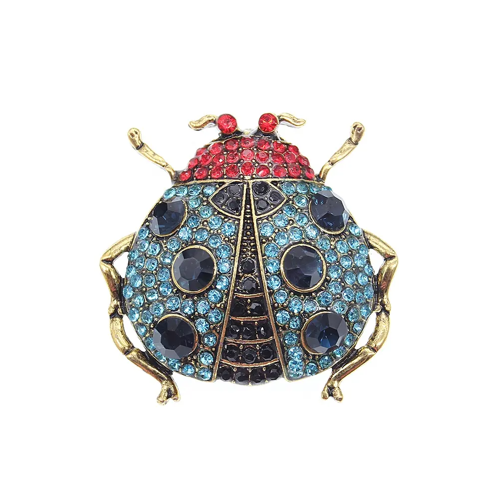 Fashion Jewelry 45mm Animal Brooch Accessories Gold Plated Blue Rhinestone Ladybug Brooch Coccinella Septempunctata Brooch Pin