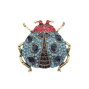 Bijoux fantaisie 45mm Animal broche accessoires plaqué or bleu strass coccinelle broche Coccinella Septempunctata broche broche