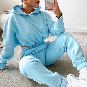 Fabricant de vêtements personnalisé haut court à capuche Jogger Sportswear 2 ensembles populaire femmes décontracté sweat jogging à capuche ensemble - Product Image 3