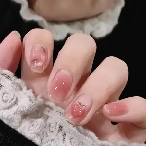 24pcs/Set New style OEM Wholesale 3D camellia rouge pink shiny Style Nail Tip Flash Ins Style Artificial Fingernails
