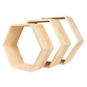 Ensemble <span class=keywords><strong>de</strong></span> <span class=keywords><strong>3</strong></span> boîtes en bois à texture naturelle, présentoirs en forme d'<span class=keywords><strong>hexagonales</strong></span> - Product Image 1