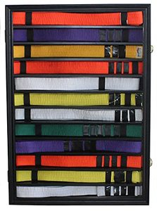 Commande privée 12 rangées Taekwondo karaté Art martial ceinture ombre vitrine support d'armoire cadeaux avec finition noire en bois massif - Product Image 2