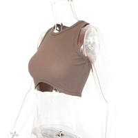 Femmes couleur unie Mini haut Sexy mince nombril taille haute culture sans manches hauts d'entraînement avec robes sans bretelles bouton décoration