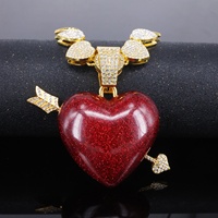 Pendentif en alliage de pierre naturelle Flèche de Cupidon Cœur Rouge Style Rétro Européen Américain Hip-Hop Chaîne Cubaine Plaqué Or