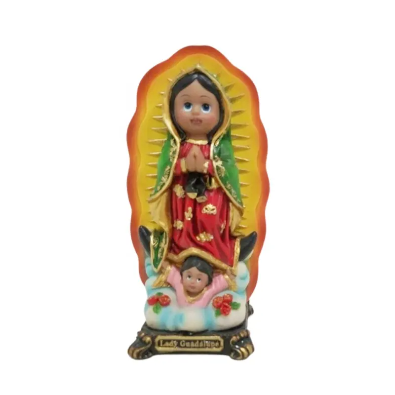 รูปปั้นเรซินที่กำหนดเองคาทอลิกกัวดาลูปปั้นของขวัญเครื่องประดับตุ๊กตาการ์ตูนน่ารักผู้หญิงของ Virgen De Guadalupe