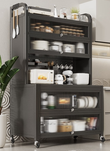 رف تخزين متعدد الطبقات من الفولاذ الكربوني السميك للمطبخ، خزانة تخزين الأجهزة كبيرة السعة مع باب مقاوم للغبار - Product Image 6