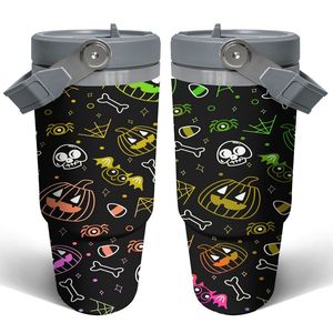 Gobelet isotherme en acier inoxydable imprimé dessin animé Halloween avec couvercle, 30 oz, pour les fêtes et l'extérieur - Product Image 2