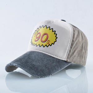 หมวก<span class=keywords><strong>เบส</strong></span>บอลผู้ชายมืออาชีพ,หมวกสีดำผ้ายีนส์วินเทจพิมพ์โลโก้ได้ตามต้องการหมวกทรักเกอร์5แผง - Product Image 2