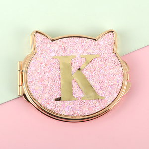 Wholesale Custom Logo Personalised Alphabet Letter Glitter Cat Ear <b>Compact</b> <b>Mirror</b> Gold Plated Side Folding Double Sided <b>Mirror</b> - Product Image 3