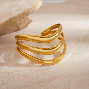Minimalist Gold Stainless Steel Geometric Three Layered Open Cuff Unisex Fashion Bangle Yiwu Origin - Product Image 2