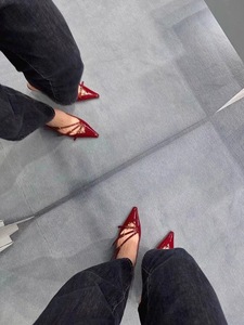 Wine Red Thin Belt Sandals High Heels for Dress Slingback Custom Pumps Women Shoes - Product Image 5