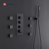 Système de douche de plafond en laiton de luxe, ensemble de douche pluie encastré contemporain avec 6 jets de massage corporel, robinet de salle de bain à valve céramique