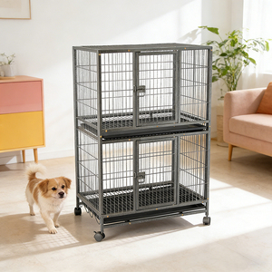 Cage pour <span class=keywords><strong>chien</strong></span> de taille moyenne en fer pour extérieur, surface peinte à motif animal écologique, bac en plastique, capacité de 25 lb, toutes saisons, certifiée TUV - Product Image 1