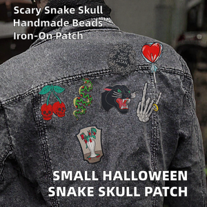 Parches de tela bordados termoadhesivos al por mayor, set de parches de Halloween con calavera, serpiente y cereza para gorras de camionero, ropa y bolsos - Product Image 2