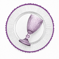 Assiette de présentation de 13 pouces à bord peint pour mariage, banquet, fête, location de vaisselle, ensemble de gobelets en verre gaufré coloré en gros
