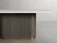 Table à manger de style américain avec plateau en marbre, base en bois massif à piétement cannelé, table 10 places avec finition en laiton