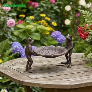 Vasca per uccelli in ghisa con supporto per due rane, per patio e giardino - Product Image 4