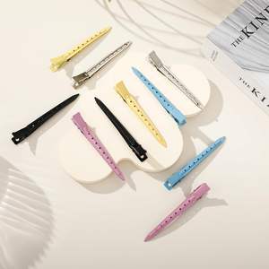 Pince à cheveux bec de canard en métal couleur bonbon, sans pli, volumineuse, pour salon, pour fille, grande taille 9 cm, 9 trous, pour maquillage et cheveux rebelles - Product Image 4