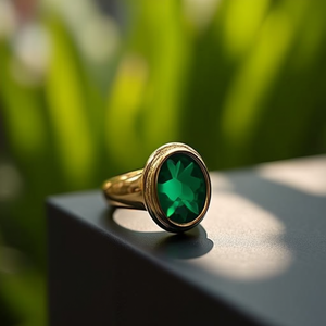 แหวนแฟชั่นชุบทอง PVD สแตนเลสสตีล 316L ประดับพลอยสีเขียวรูปไข่ เครื่องประดับโดดเด่น - Product Image 3