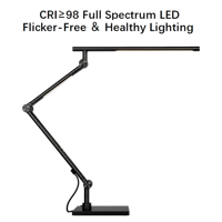 Lampe de table pliable en métal, base noire, double source lumineuse, variateur tactile, lampe de bureau pour chambre, bureau, lecture, peinture