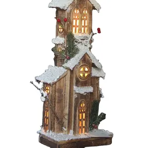 indoor ornaments battery operated lemax miniature Christmas glowing house with led lights wood for decoration