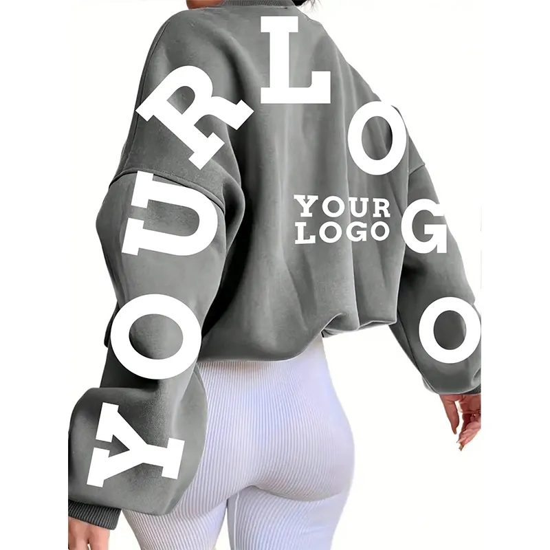 2023 Herbst Frauen Kleidung benutzer definierte Logo Bio-Baumwolle Sweatshirts für Frauen Pullover Rundhals ausschnitt Französisch Terry grau Sweatshirt