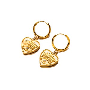 OZE Boucles d'oreilles polyvalentes en acier inoxydable et acier titane, motif cœur et œil porte-bonheur, style européen-américain transfrontalier - Product Image 5