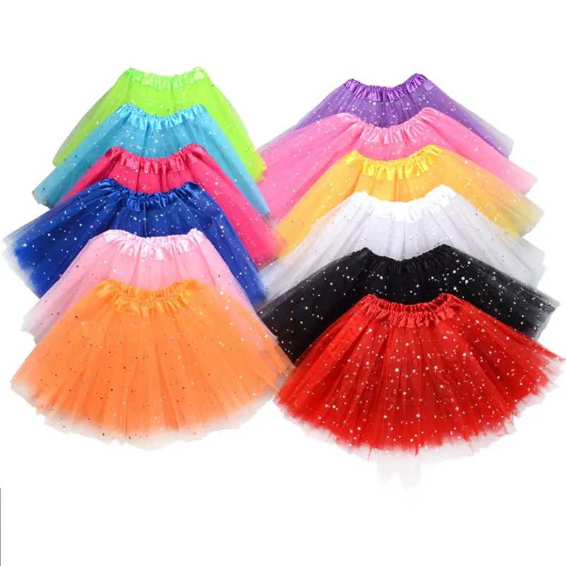 Lovely Fluffy Soft Tulle Baby Girl Sequin 3 Layers Tulle Children Dance Skirt baby Kids Dance Tutu Skirts