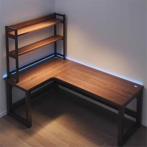 Bureau d'ordinateur en L moderne avec étagère, taille standard, style simple, en panneaux de bois, pour bureau à domicile, jeux et études, non pliable, sans risque de surchauffe - Product Image 1