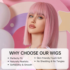 Peluca sintética de Bob rosa con entrega inmediata para mujer, pelucas cortas y rectas con <span class=keywords><strong>flequillo</strong></span>, fiesta de pelo falso de Cosplay de colores rosas - Product Image 4