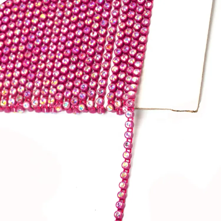 Mode eine reihe ss 3.5 klar AB Crystal Rhinestone banding rosa überzug diamant strass cup kette für halskette zubehör