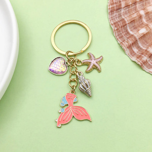 Mermaid Starfish <b>Keychain</b> Zinc Alloy Heart Shape Fashion Jewelry Accessory For Creative DIY Gifts - Product Image 4