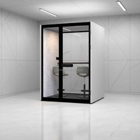 Cabina de Oficina Insonorizada Comine, Sofá Esquinero de Tela con Respaldo Alto, Estructura Moderna de Aleación de Aluminio, Iluminación LED, Venta Caliente
