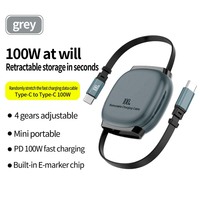 Câble de charge rapide rétractable USB Type-C 100 Watt 5A avec gaine en TPE pour téléphone portable, écouteurs, batterie externe, montre connectée et appareil photo
