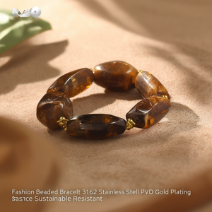 Fashion <b>Beaded</b> <b>Bracelet</b> 316L Stainless Steel PVD <b>Gold</b> Plating Sustainable Resistant - Product Image 3