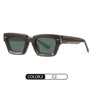 DOISYER 高級レトロ長方形サングラス カスタマイズ可能 ファッション厚手アセテート 偏光レンズ ブルー/レッド 男女兼用 パイロット型 - Product Image 3