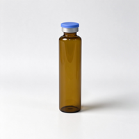 Flacon en verre borosilicate tubulaire ambré avec bouchon en caoutchouc et capuchon à clapet en aluminium, vide, pour injection pharmaceutique, liquide oral, cosmétique