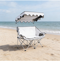 Chaise longue double inclinable moderne en tissu Oxford imperméable avec pare-soleil et auvent – Portable pour camping, patio et plage