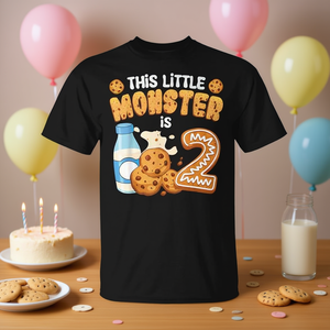 Camiseta de cumpleaños para niños con diseño de este pequeño monstruo de 2 años con leche y galletas - Product Image 3