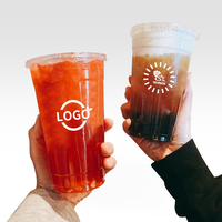 Conteneur en plastique transparent jetable pour yaourt, jus, boba, lait, bubble tea avec couvercles, impression de logo personnalisée