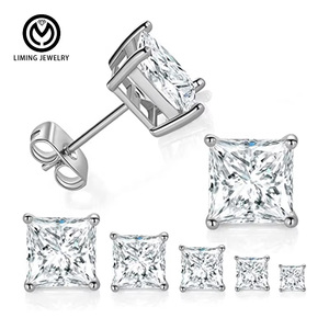 GE53 Korean Trendy Cubic Zircon CZ Stud <strong>Earrings</strong> 925 Sterling Silver <strong>Square</strong> <strong>Diamond</strong> Hypoallergenic <strong>Earring</strong> for Women Men Jewelry - Product Image 2