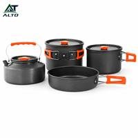 Casserole de camping en aluminium anodisé avec poignée pliable, capacité de 0,5L à 4,2L, couvercle léger et portable pour la randonnée en plein air
