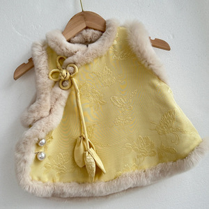 Tongxingyuan Girls Chinese Style Fleece Lined Vest Jacquard Embroidered Tang Suit New Year Outfit - Product Image 3