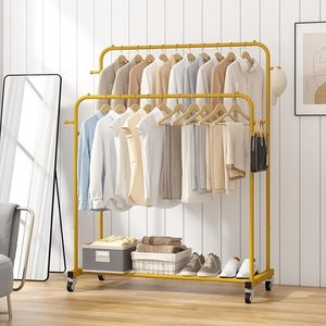 Séchoir à linge en acier inoxydable à double poteau, 4 niveaux, pliable, sur roulettes, multifonctionnel et durable pour vêtements et salon - Product Image 3
