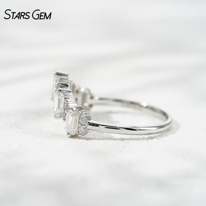 Starsgem 1.04ct 2.5*4mm Emerald Brilliant Cut 1.4mm Lab Grown Diamond <b>White</b> Gold Solid Gold Classic Anniversary Band Ring - Product Image 3